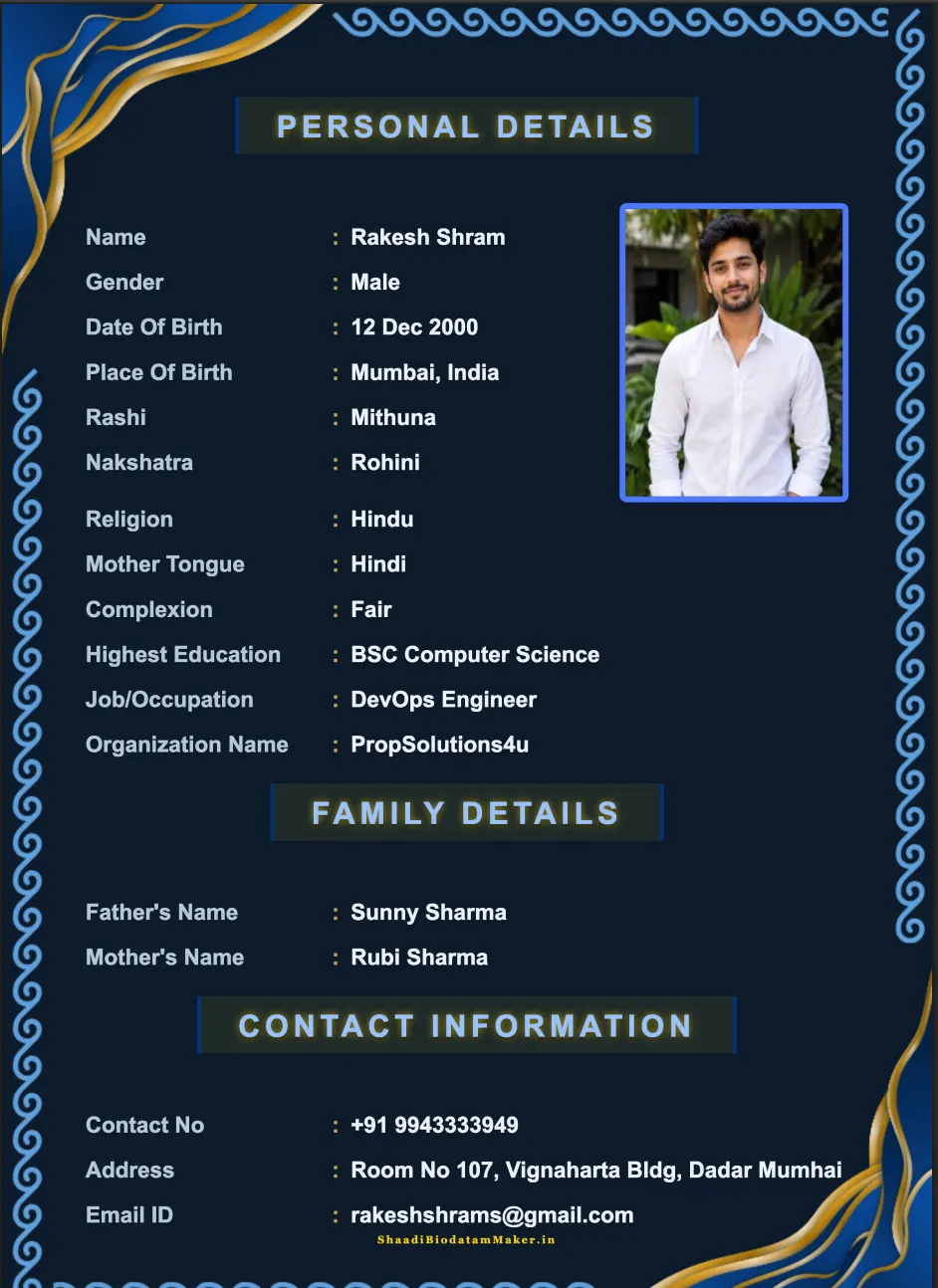 Example of a beautiful completed marriage biodata PDF ready for download and sharing