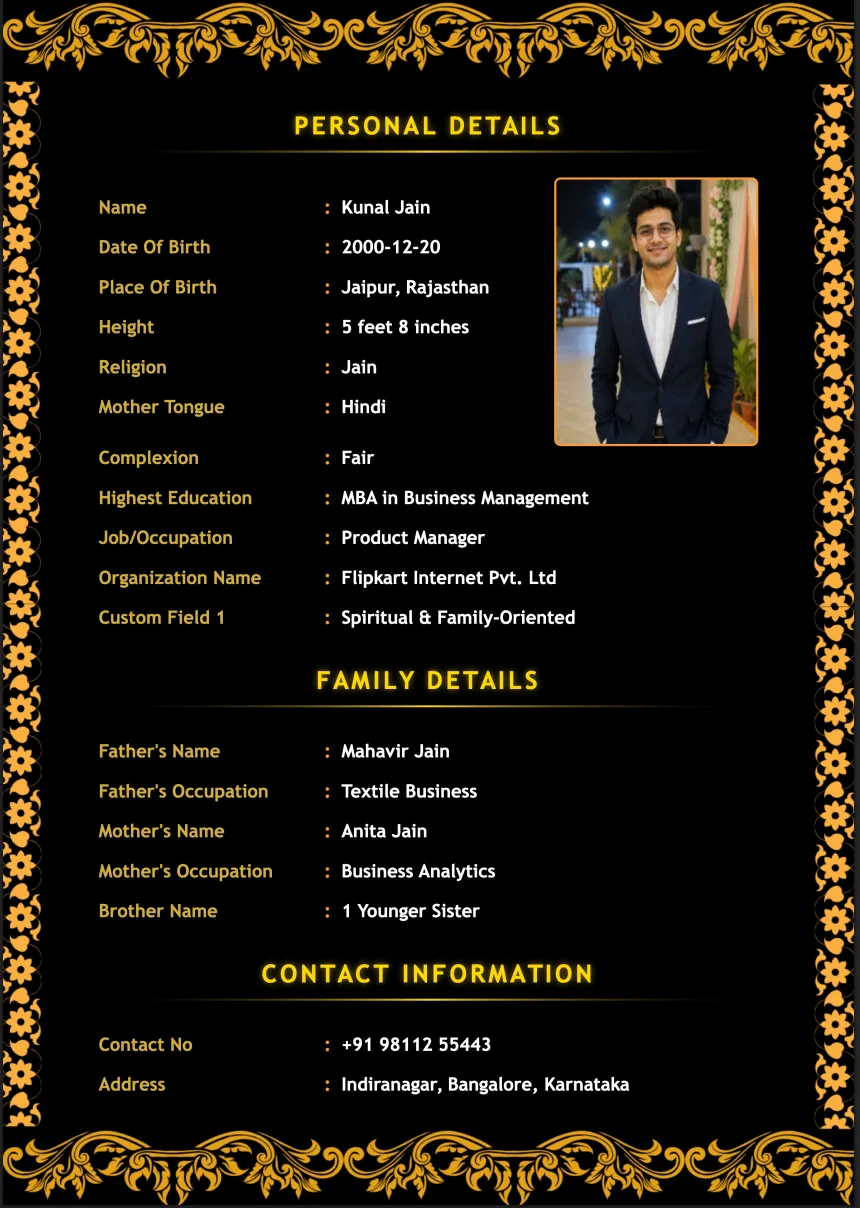Jain Wedding Biodata's Biodata