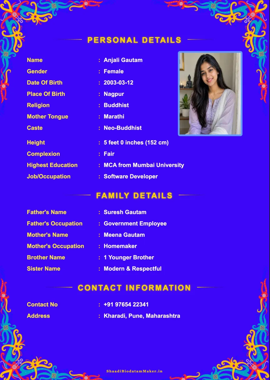Buddhist Marriage Biodata