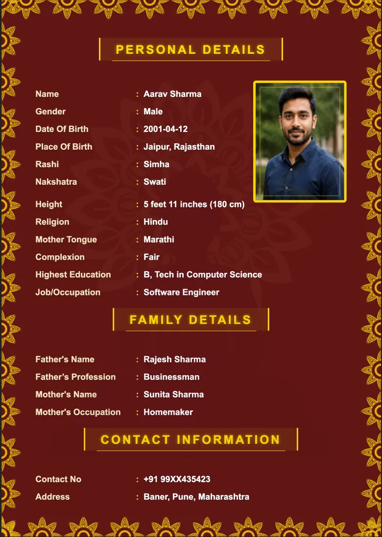 Hindu Template Biodata Format